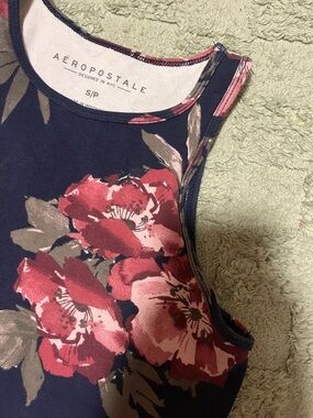 Aeropostale Navy Floral Tank Top with Red Flowers